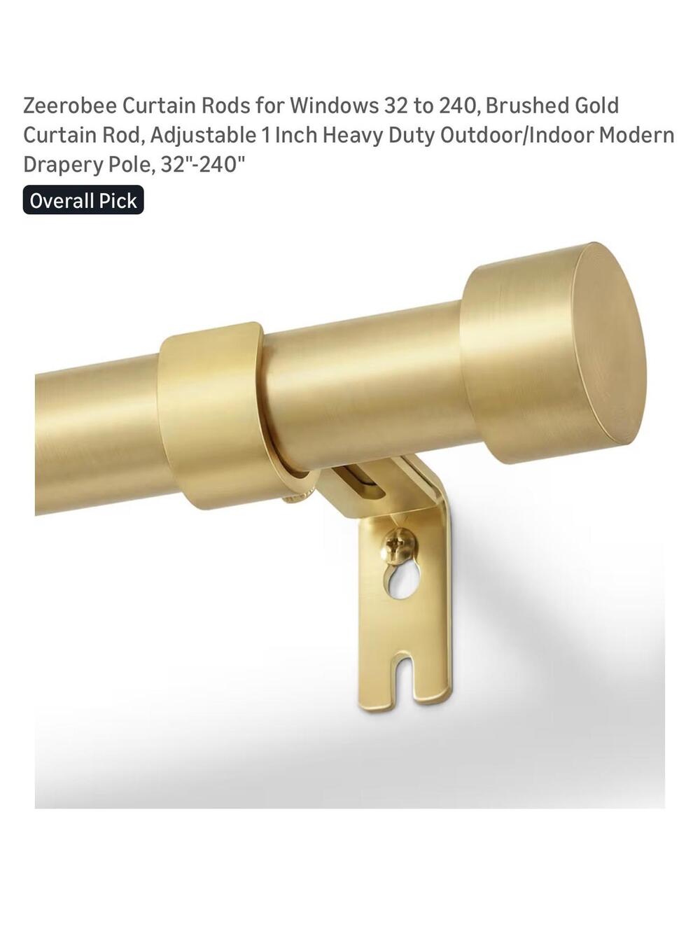 Zeerobee Brushed Gold Curtain Rod Adjustable 32 to 240 Inches